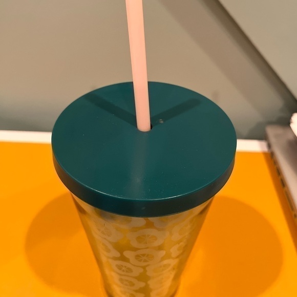Starbucks New Grande Green Floral Cold Tumbler Cup 16oz Spring 2018 Pink Straw - Picture 3 of 4